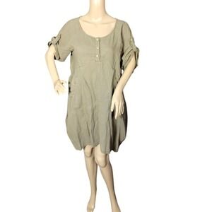 Catwalk Studio‎ Dress Womens Small Taupe Ramie Blend Button Short Sleeve Pockets